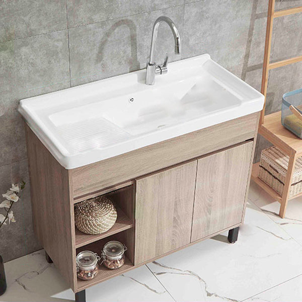 Modern Wood Bathroom Vanity Set Freestanding Single-Sink Bath Vanity Vanity & Faucet Clearhalo 'Bathroom Remodel & Bathroom Fixtures' 'Bathroom Vanities' 'bathroom_vanities' 'Home Improvement' 'home_improvement' 'home_improvement_bathroom_vanities' 7282174