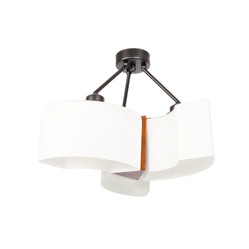 3 Lights Twisted Shade Semi Flush Ceiling Light Classic White Glass Lighting Fixture with Wood Design Clearhalo 'Ceiling Lights' 'Close To Ceiling Lights' 'Close to ceiling' 'Semi-flushmount' Lighting' 728218