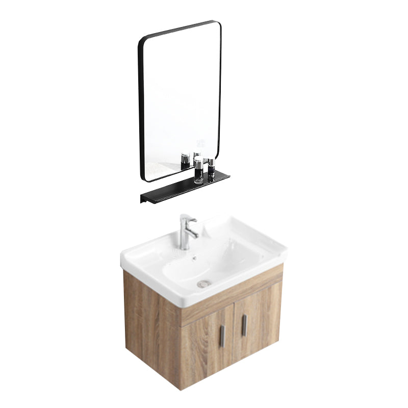 Rectangular Single Sink Vanity Mid-Century Modern Wall Mount Vanity Set Vanity & Faucet & Square Mirror 24"L x 16"W x 19"H Clearhalo 'Bathroom Remodel & Bathroom Fixtures' 'Bathroom Vanities' 'bathroom_vanities' 'Home Improvement' 'home_improvement' 'home_improvement_bathroom_vanities' 7282206