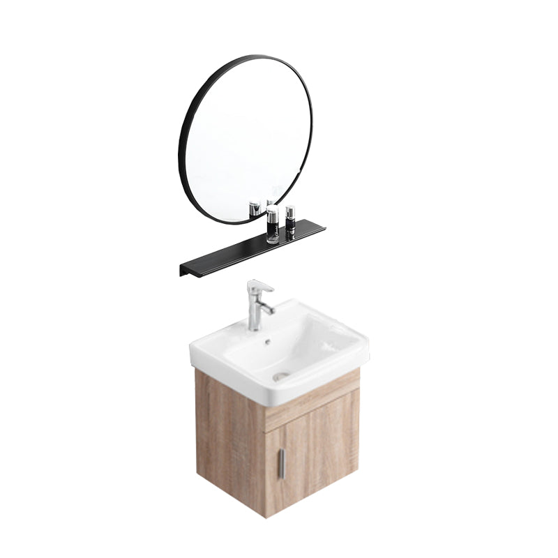 Rectangular Single Sink Vanity Mid-Century Modern Wall Mount Vanity Set Vanity & Faucet & Round Mirror 16.9"L x 14.2"W x 18.9"H Clearhalo 'Bathroom Remodel & Bathroom Fixtures' 'Bathroom Vanities' 'bathroom_vanities' 'Home Improvement' 'home_improvement' 'home_improvement_bathroom_vanities' 7282208