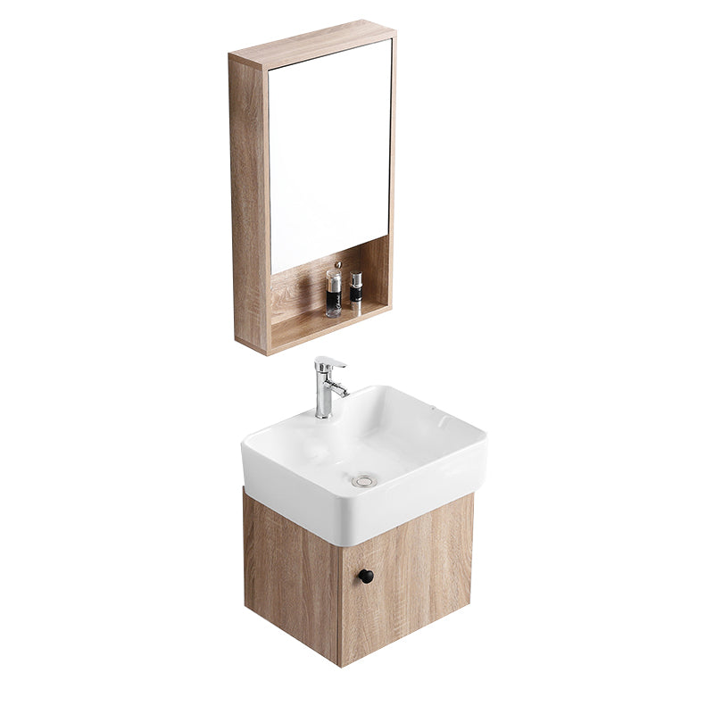 Rectangular Single Sink Vanity Mid-Century Modern Wall Mount Vanity Set Vanity & Faucet & Mirror Cabinet 19"L x 15"W x 19"H Clearhalo 'Bathroom Remodel & Bathroom Fixtures' 'Bathroom Vanities' 'bathroom_vanities' 'Home Improvement' 'home_improvement' 'home_improvement_bathroom_vanities' 7282218