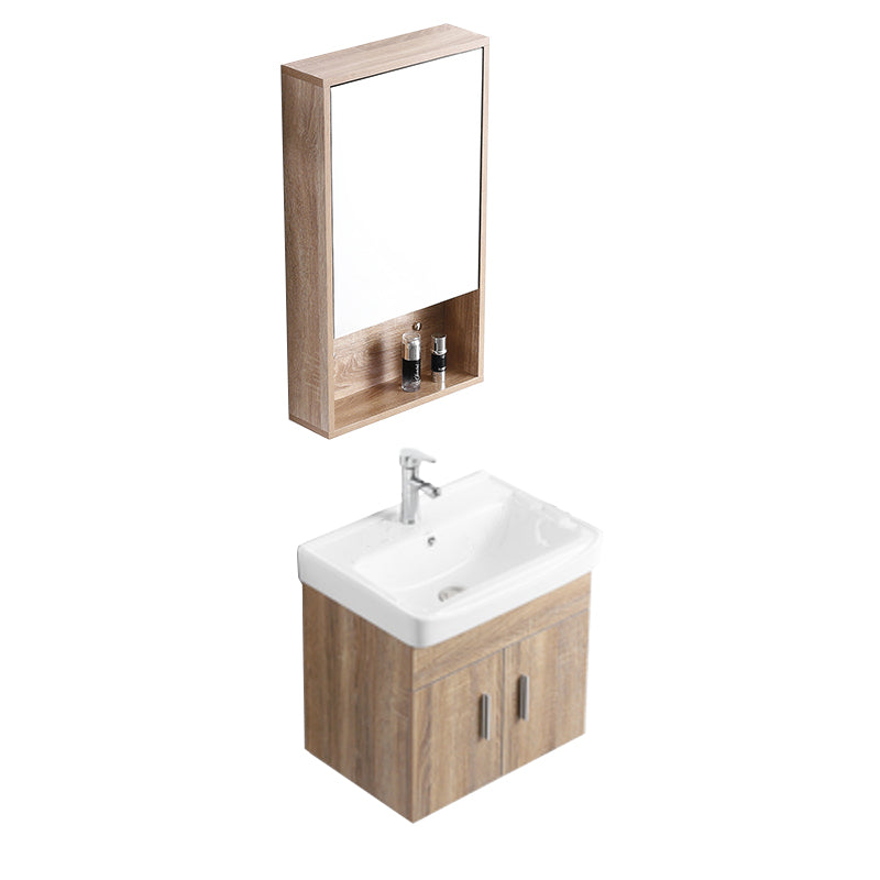 Rectangular Single Sink Vanity Mid-Century Modern Wall Mount Vanity Set Vanity & Faucet & Mirror Cabinet 20"L x 14"W x 19"H Clearhalo 'Bathroom Remodel & Bathroom Fixtures' 'Bathroom Vanities' 'bathroom_vanities' 'Home Improvement' 'home_improvement' 'home_improvement_bathroom_vanities' 7282221