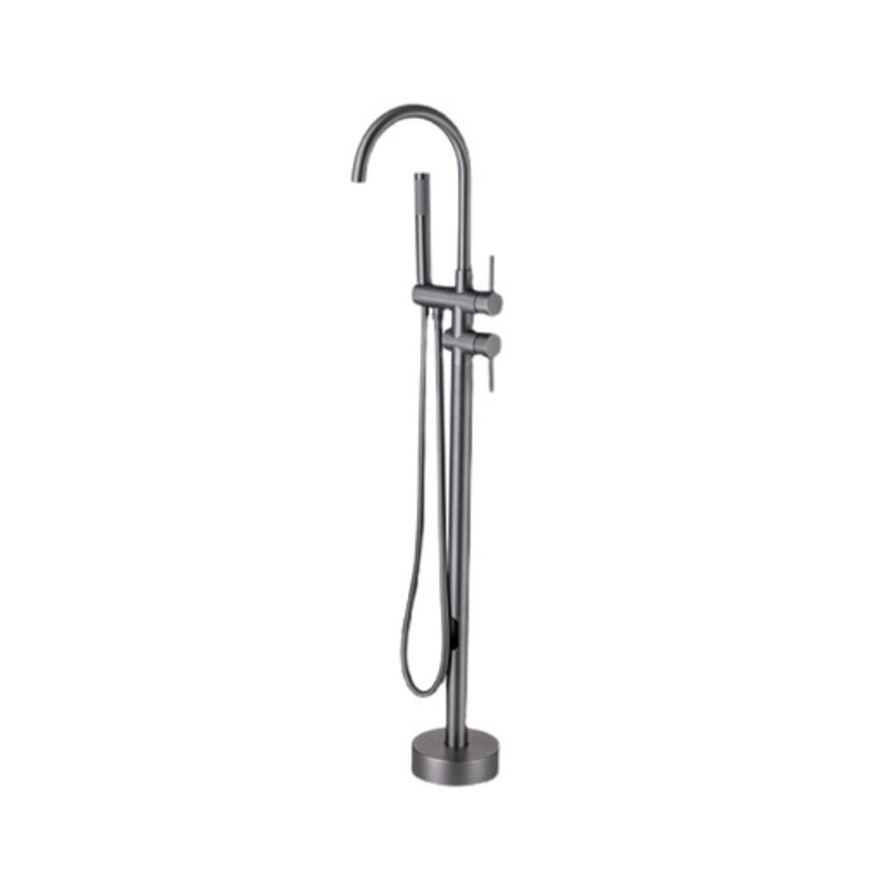 Floor Standing Bathroom Faucet Handheld Shower Bathtub Faucet Grey Gooseneck Clearhalo 'Bathroom Remodel & Bathroom Fixtures' 'Bathtub Faucets' 'bathtub_faucets' 'Home Improvement' 'home_improvement' 'home_improvement_bathtub_faucets' 7282952