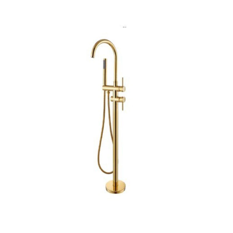 Floor Standing Bathroom Faucet Handheld Shower Bathtub Faucet Gold Gooseneck Clearhalo 'Bathroom Remodel & Bathroom Fixtures' 'Bathtub Faucets' 'bathtub_faucets' 'Home Improvement' 'home_improvement' 'home_improvement_bathtub_faucets' 7282960