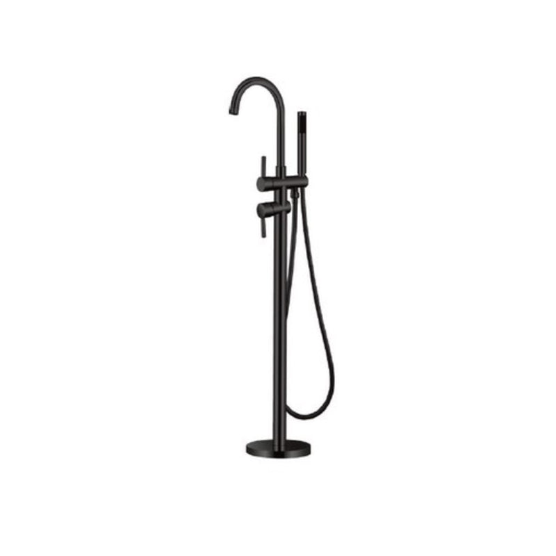 Floor Standing Bathroom Faucet Handheld Shower Bathtub Faucet Black Gooseneck Clearhalo 'Bathroom Remodel & Bathroom Fixtures' 'Bathtub Faucets' 'bathtub_faucets' 'Home Improvement' 'home_improvement' 'home_improvement_bathtub_faucets' 7282966