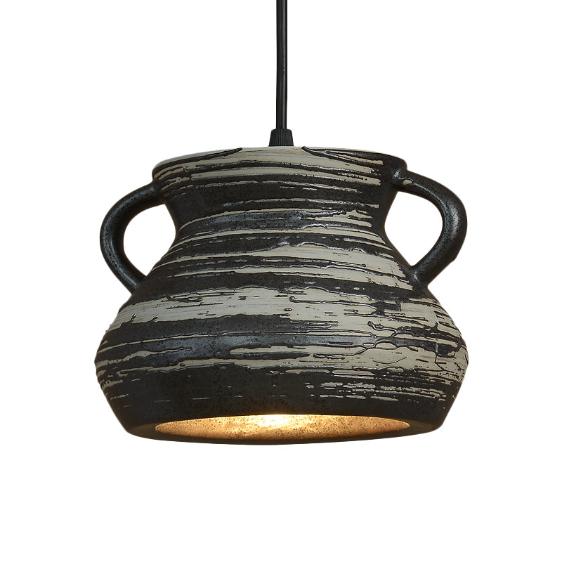 1-Head Cylinder/Urn Hanging Pendant Industrial Style Black Ceramic Suspension Light for Restaurant Clearhalo 'Art Deco Pendants' 'Cast Iron' 'Ceiling Lights' 'Ceramic' 'Crystal' 'Industrial Pendants' 'Industrial' 'Metal' 'Middle Century Pendants' 'Pendant Lights' 'Pendants' 'Tiffany' Lighting' 728297