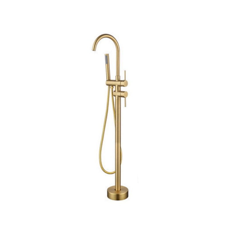 Floor Standing Bathroom Faucet Handheld Shower Bathtub Faucet Dark Gold Gooseneck Clearhalo 'Bathroom Remodel & Bathroom Fixtures' 'Bathtub Faucets' 'bathtub_faucets' 'Home Improvement' 'home_improvement' 'home_improvement_bathtub_faucets' 7282971