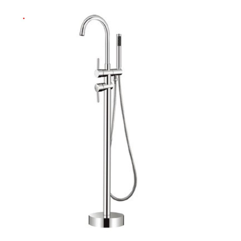 Floor Standing Bathroom Faucet Handheld Shower Bathtub Faucet Silver Gooseneck Clearhalo 'Bathroom Remodel & Bathroom Fixtures' 'Bathtub Faucets' 'bathtub_faucets' 'Home Improvement' 'home_improvement' 'home_improvement_bathtub_faucets' 7282973