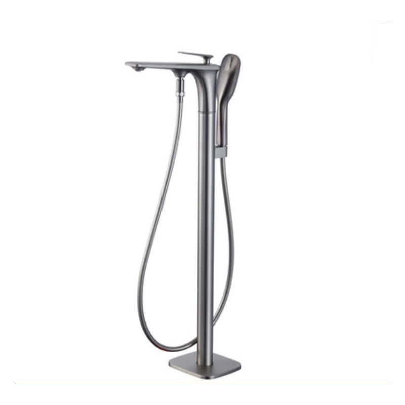 Floor Standing Bathroom Faucet Handheld Shower Bathtub Faucet Gun Grey Round Tube Clearhalo 'Bathroom Remodel & Bathroom Fixtures' 'Bathtub Faucets' 'bathtub_faucets' 'Home Improvement' 'home_improvement' 'home_improvement_bathtub_faucets' 7282974