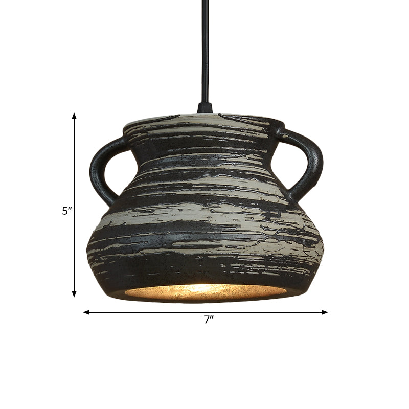 1-Head Cylinder/Urn Hanging Pendant Industrial Style Black Ceramic Suspension Light for Restaurant Clearhalo 'Art Deco Pendants' 'Cast Iron' 'Ceiling Lights' 'Ceramic' 'Crystal' 'Industrial Pendants' 'Industrial' 'Metal' 'Middle Century Pendants' 'Pendant Lights' 'Pendants' 'Tiffany' Lighting' 728298