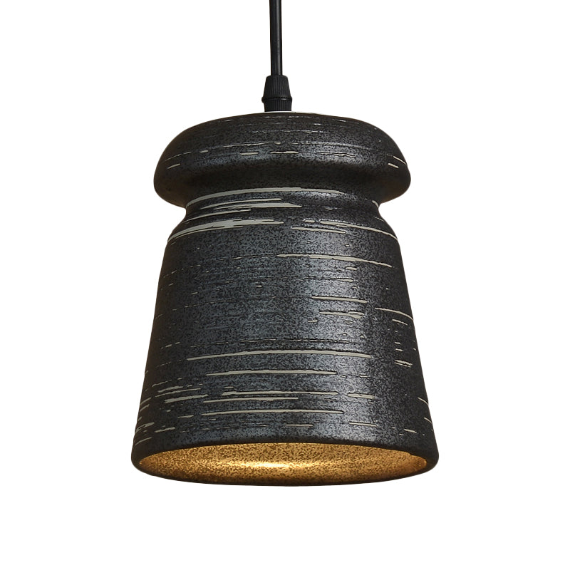 1-Head Cylinder/Urn Hanging Pendant Industrial Style Black Ceramic Suspension Light for Restaurant Clearhalo 'Art Deco Pendants' 'Cast Iron' 'Ceiling Lights' 'Ceramic' 'Crystal' 'Industrial Pendants' 'Industrial' 'Metal' 'Middle Century Pendants' 'Pendant Lights' 'Pendants' 'Tiffany' Lighting' 728302