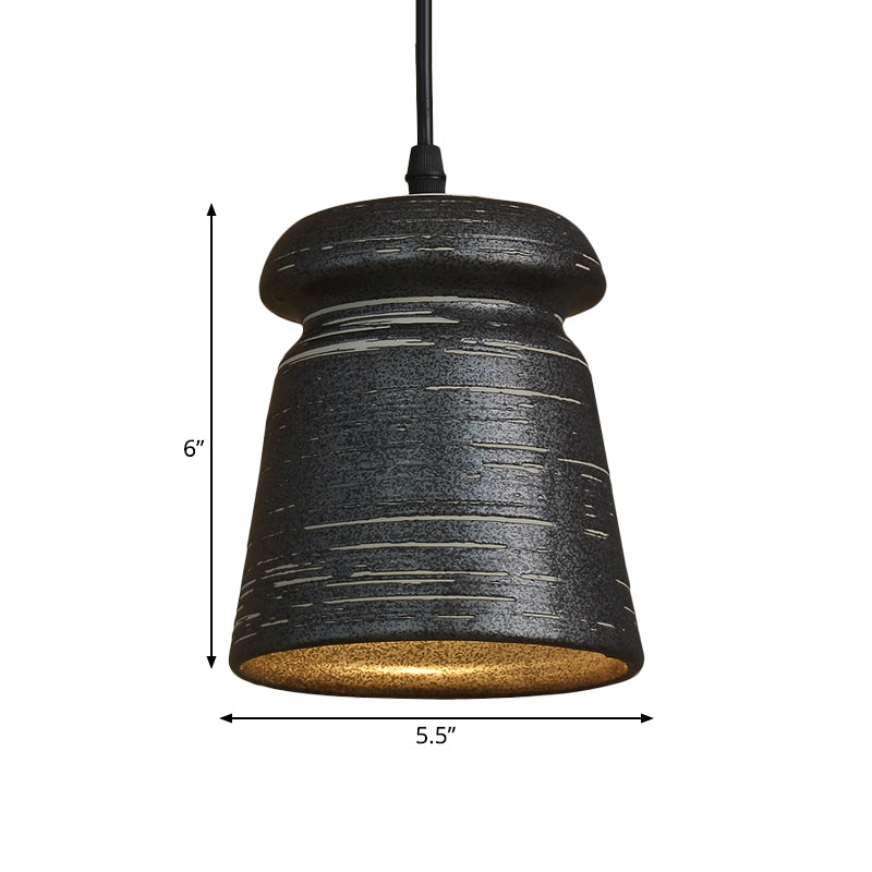 1-Head Cylinder/Urn Hanging Pendant Industrial Style Black Ceramic Suspension Light for Restaurant Clearhalo 'Art Deco Pendants' 'Cast Iron' 'Ceiling Lights' 'Ceramic' 'Crystal' 'Industrial Pendants' 'Industrial' 'Metal' 'Middle Century Pendants' 'Pendant Lights' 'Pendants' 'Tiffany' Lighting' 728303