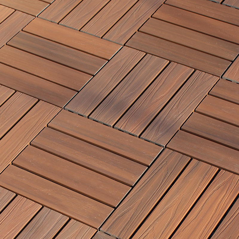 Deck Plank Interlocking Manufactured Wood Flooring Tiles Outdoor Flooring 12" x 12" Coffee Clearhalo 'Home Improvement' 'home_improvement' 'home_improvement_outdoor_deck_tiles_planks' 'Outdoor Deck Tiles & Planks' 'Outdoor Flooring & Tile' 'Outdoor Remodel' 'outdoor_deck_tiles_planks' 7283142