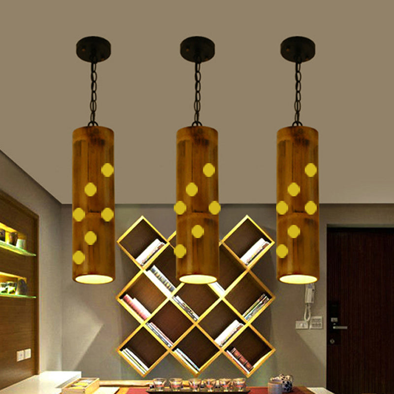 Bamboo Etched Tubular Hanging Light Kit Warehouse 1 Light Dining Room Ceiling Pendant in Brown Brown A Clearhalo 'Ceiling Lights' 'Industrial Pendants' 'Industrial' 'Middle Century Pendants' 'Pendant Lights' 'Pendants' 'Tiffany' Lighting' 728319