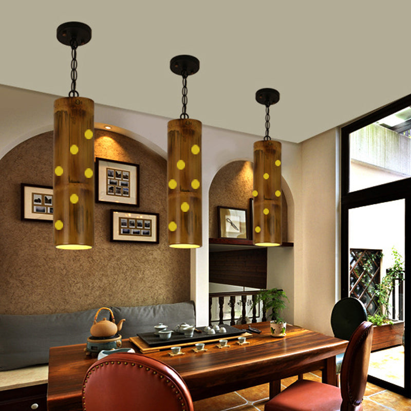 Bamboo Etched Tubular Hanging Light Kit Warehouse 1 Light Dining Room Ceiling Pendant in Brown Clearhalo 'Ceiling Lights' 'Industrial Pendants' 'Industrial' 'Middle Century Pendants' 'Pendant Lights' 'Pendants' 'Tiffany' Lighting' 728320