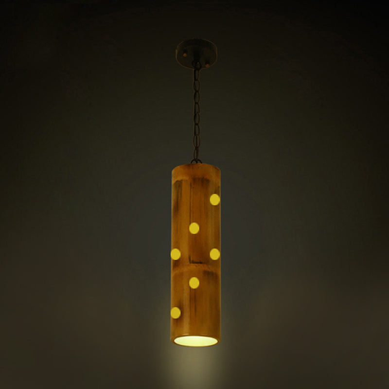 Bamboo Etched Tubular Hanging Light Kit Warehouse 1 Light Dining Room Ceiling Pendant in Brown Clearhalo 'Ceiling Lights' 'Industrial Pendants' 'Industrial' 'Middle Century Pendants' 'Pendant Lights' 'Pendants' 'Tiffany' Lighting' 728322