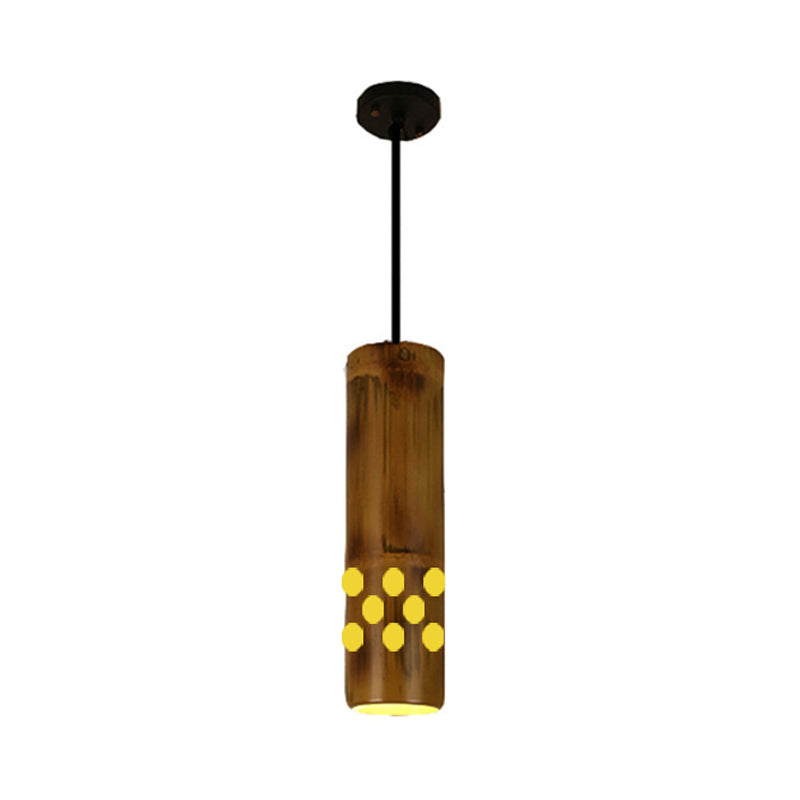 Bamboo Etched Tubular Hanging Light Kit Warehouse 1 Light Dining Room Ceiling Pendant in Brown Clearhalo 'Ceiling Lights' 'Industrial Pendants' 'Industrial' 'Middle Century Pendants' 'Pendant Lights' 'Pendants' 'Tiffany' Lighting' 728326
