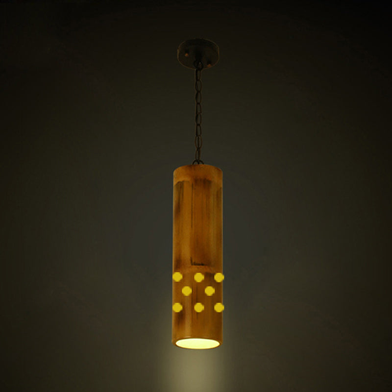 Bamboo Etched Tubular Hanging Light Kit Warehouse 1 Light Dining Room Ceiling Pendant in Brown Clearhalo 'Ceiling Lights' 'Industrial Pendants' 'Industrial' 'Middle Century Pendants' 'Pendant Lights' 'Pendants' 'Tiffany' Lighting' 728327