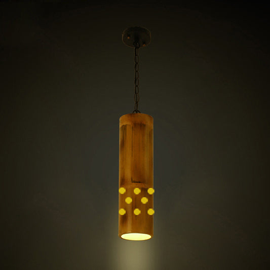 Bamboo Etched Tubular Hanging Light Kit Warehouse 1 Light Dining Room Ceiling Pendant in Brown Clearhalo 'Ceiling Lights' 'Industrial Pendants' 'Industrial' 'Middle Century Pendants' 'Pendant Lights' 'Pendants' 'Tiffany' Lighting' 728327