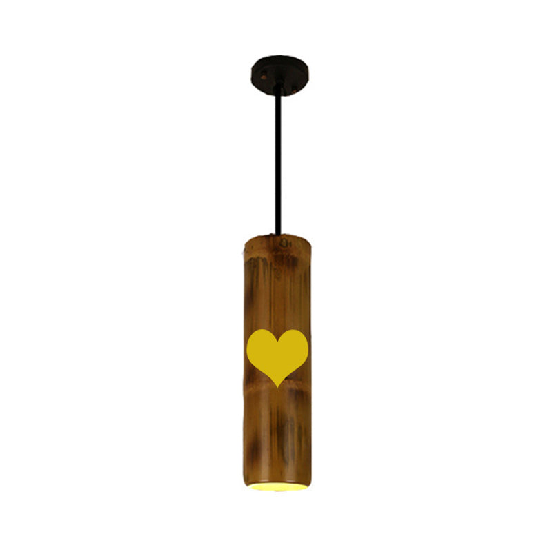 Bamboo Etched Tubular Hanging Light Kit Warehouse 1 Light Dining Room Ceiling Pendant in Brown Clearhalo 'Ceiling Lights' 'Industrial Pendants' 'Industrial' 'Middle Century Pendants' 'Pendant Lights' 'Pendants' 'Tiffany' Lighting' 728330