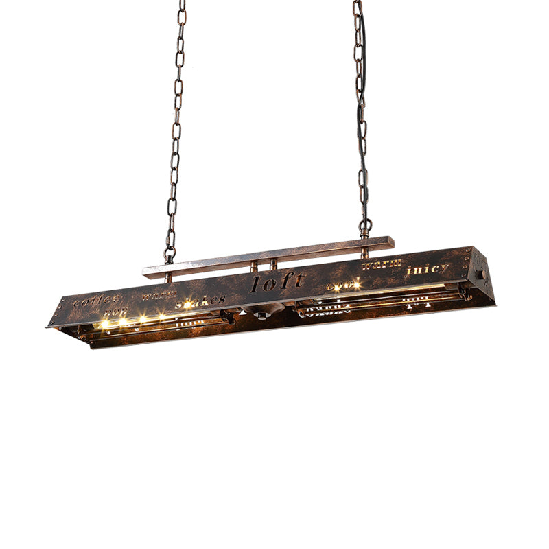 Metal Brass Island Pendant Light Rectangle 2 Heads Loft Style Hanging Lamp with Etched Letter Clearhalo 'Ceiling Lights' 'Island Lights' Lighting' 728375