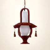 Kerosene Opal Glass Hanging Light Fixture Retro Style 1-Bulb Dining Room Ceiling Lamp in Red Brown with Wood Frame Clearhalo 'Ceiling Lights' 'Glass shade' 'Glass' 'Industrial Pendants' 'Industrial' 'Middle Century Pendants' 'Pendant Lights' 'Pendants' 'Tiffany' Lighting' 728385