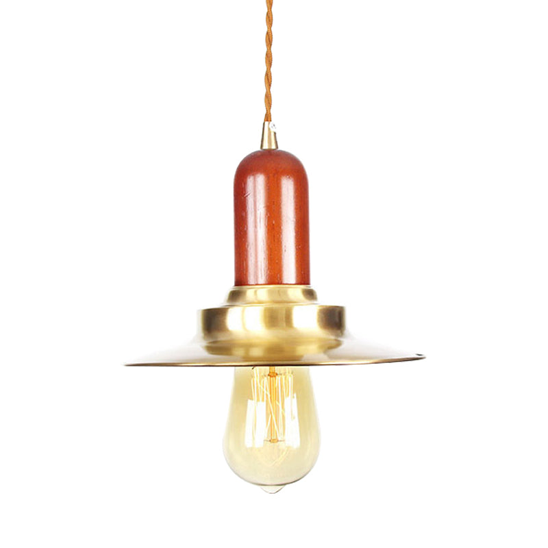 1 Bulb Flat Shape Pendant Lighting Industrial Gold Finish Metallic Ceiling Hang Fixture Clearhalo 'Art Deco Pendants' 'Cast Iron' 'Ceiling Lights' 'Ceramic' 'Crystal' 'Industrial Pendants' 'Industrial' 'Metal' 'Middle Century Pendants' 'Pendant Lights' 'Pendants' 'Tiffany' Lighting' 728425