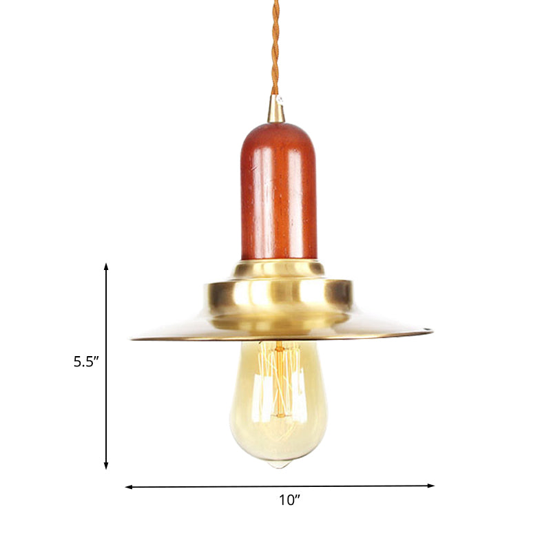 1 Bulb Flat Shape Pendant Lighting Industrial Gold Finish Metallic Ceiling Hang Fixture Clearhalo 'Art Deco Pendants' 'Cast Iron' 'Ceiling Lights' 'Ceramic' 'Crystal' 'Industrial Pendants' 'Industrial' 'Metal' 'Middle Century Pendants' 'Pendant Lights' 'Pendants' 'Tiffany' Lighting' 728426