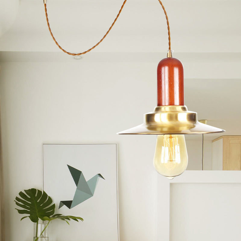 1 Bulb Flat Shape Pendant Lighting Industrial Gold Finish Metallic Ceiling Hang Fixture Gold B Clearhalo 'Art Deco Pendants' 'Cast Iron' 'Ceiling Lights' 'Ceramic' 'Crystal' 'Industrial Pendants' 'Industrial' 'Metal' 'Middle Century Pendants' 'Pendant Lights' 'Pendants' 'Tiffany' Lighting' 728427