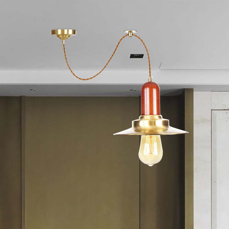 1 Bulb Flat Shape Pendant Lighting Industrial Gold Finish Metallic Ceiling Hang Fixture Clearhalo 'Art Deco Pendants' 'Cast Iron' 'Ceiling Lights' 'Ceramic' 'Crystal' 'Industrial Pendants' 'Industrial' 'Metal' 'Middle Century Pendants' 'Pendant Lights' 'Pendants' 'Tiffany' Lighting' 728428