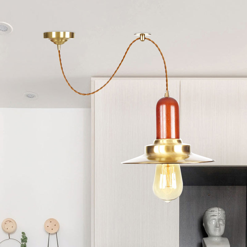 1 Bulb Flat Shape Pendant Lighting Industrial Gold Finish Metallic Ceiling Hang Fixture Clearhalo 'Art Deco Pendants' 'Cast Iron' 'Ceiling Lights' 'Ceramic' 'Crystal' 'Industrial Pendants' 'Industrial' 'Metal' 'Middle Century Pendants' 'Pendant Lights' 'Pendants' 'Tiffany' Lighting' 728429