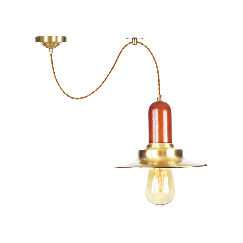 1 Bulb Flat Shape Pendant Lighting Industrial Gold Finish Metallic Ceiling Hang Fixture Clearhalo 'Art Deco Pendants' 'Cast Iron' 'Ceiling Lights' 'Ceramic' 'Crystal' 'Industrial Pendants' 'Industrial' 'Metal' 'Middle Century Pendants' 'Pendant Lights' 'Pendants' 'Tiffany' Lighting' 728430