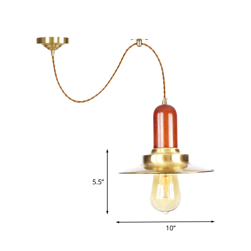 1 Bulb Flat Shape Pendant Lighting Industrial Gold Finish Metallic Ceiling Hang Fixture Clearhalo 'Art Deco Pendants' 'Cast Iron' 'Ceiling Lights' 'Ceramic' 'Crystal' 'Industrial Pendants' 'Industrial' 'Metal' 'Middle Century Pendants' 'Pendant Lights' 'Pendants' 'Tiffany' Lighting' 728431