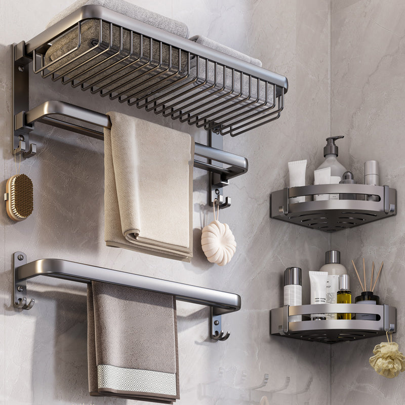 Modern Bathroom Hardware Set Grey Metal Bathroom Accessory Kit 4-Piece Set (Towel Bar) Clearhalo 'Bathroom Hardware Sets' 'Bathroom Hardware' 'Bathroom Remodel & Bathroom Fixtures' 'bathroom_hardware_sets' 'Home Improvement' 'home_improvement' 'home_improvement_bathroom_hardware_sets' 7284959