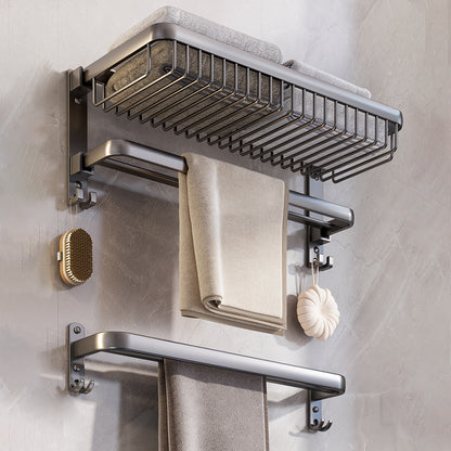 Modern Bathroom Hardware Set Grey Metal Bathroom Accessory Kit Towel Rack with Towel Bar Clearhalo 'Bathroom Hardware Sets' 'Bathroom Hardware' 'Bathroom Remodel & Bathroom Fixtures' 'bathroom_hardware_sets' 'Home Improvement' 'home_improvement' 'home_improvement_bathroom_hardware_sets' 7284974