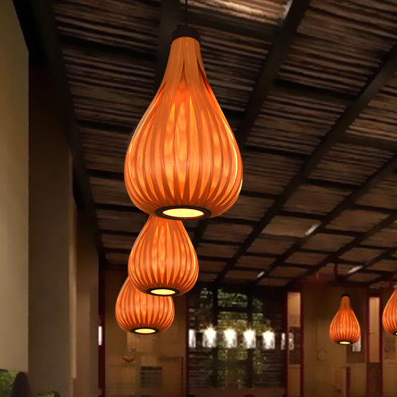 Brown/White Water Drop Pendant Light Asian Style Wooden Single Head Hanging Lamp over Dining Table Brown Clearhalo 'Ceiling Lights' 'Modern Pendants' 'Modern' 'Pendant Lights' 'Pendants' Lighting' 728507