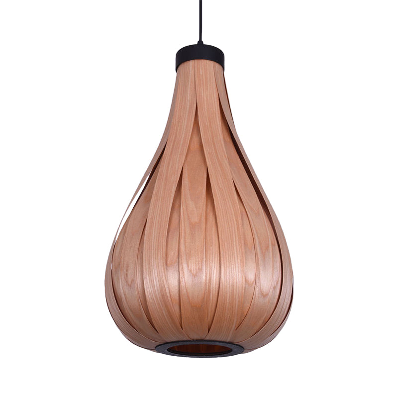 Brown/White Water Drop Pendant Light Asian Style Wooden Single Head Hanging Lamp over Dining Table Clearhalo 'Ceiling Lights' 'Modern Pendants' 'Modern' 'Pendant Lights' 'Pendants' Lighting' 728509