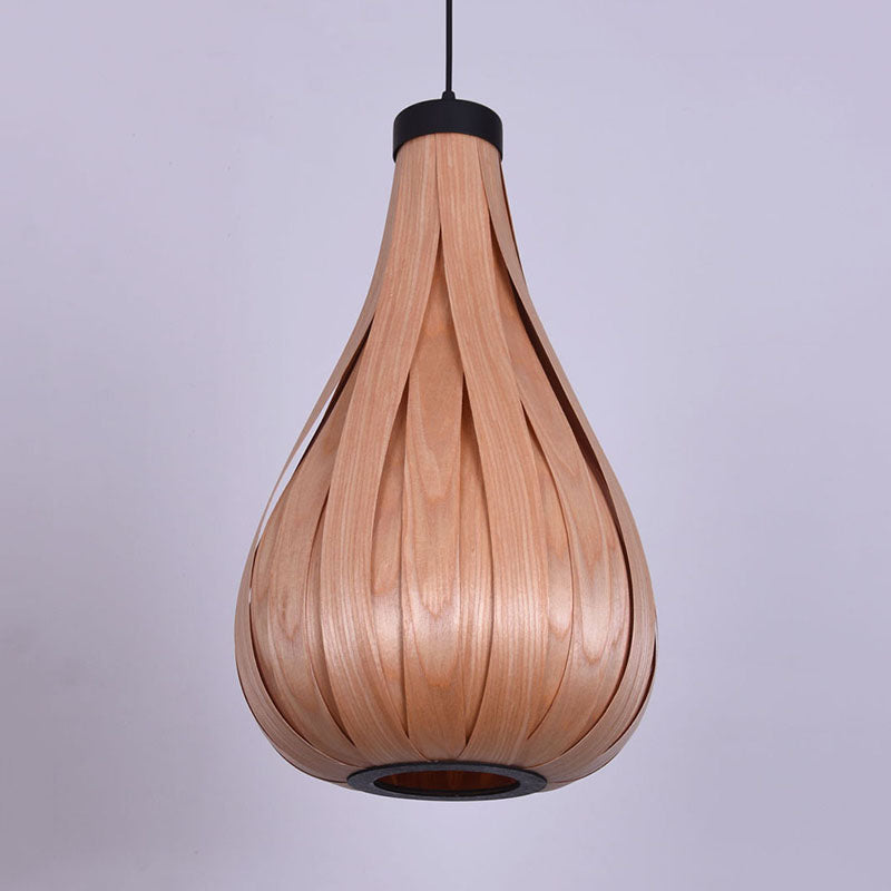 Brown/White Water Drop Pendant Light Asian Style Wooden Single Head Hanging Lamp over Dining Table Clearhalo 'Ceiling Lights' 'Modern Pendants' 'Modern' 'Pendant Lights' 'Pendants' Lighting' 728510