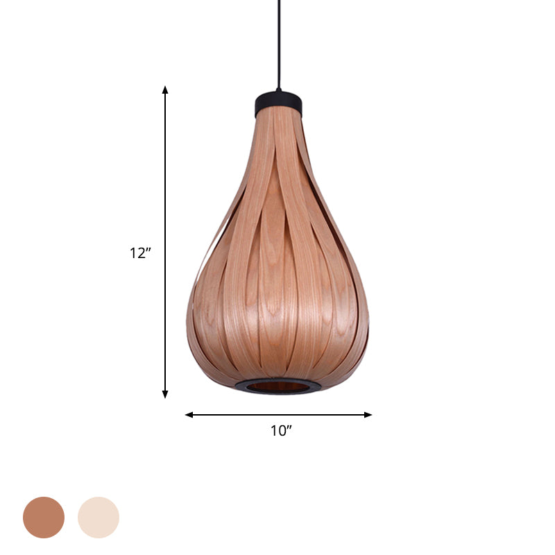 Brown/White Water Drop Pendant Light Asian Style Wooden Single Head Hanging Lamp over Dining Table Clearhalo 'Ceiling Lights' 'Modern Pendants' 'Modern' 'Pendant Lights' 'Pendants' Lighting' 728511