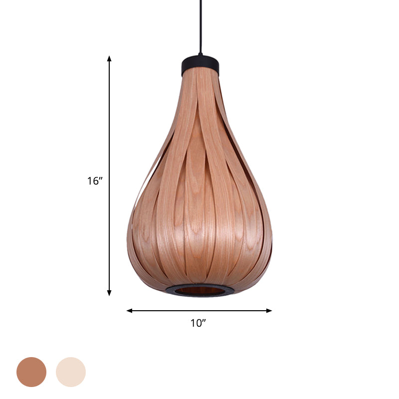 Brown/White Water Drop Pendant Light Asian Style Wooden Single Head Hanging Lamp over Dining Table Clearhalo 'Ceiling Lights' 'Modern Pendants' 'Modern' 'Pendant Lights' 'Pendants' Lighting' 728512