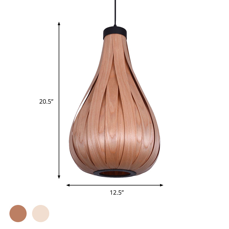 Brown/White Water Drop Pendant Light Asian Style Wooden Single Head Hanging Lamp over Dining Table Clearhalo 'Ceiling Lights' 'Modern Pendants' 'Modern' 'Pendant Lights' 'Pendants' Lighting' 728513