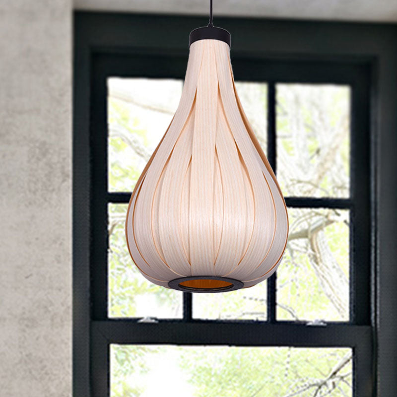 Brown/White Water Drop Pendant Light Asian Style Wooden Single Head Hanging Lamp over Dining Table White Clearhalo 'Ceiling Lights' 'Modern Pendants' 'Modern' 'Pendant Lights' 'Pendants' Lighting' 728514