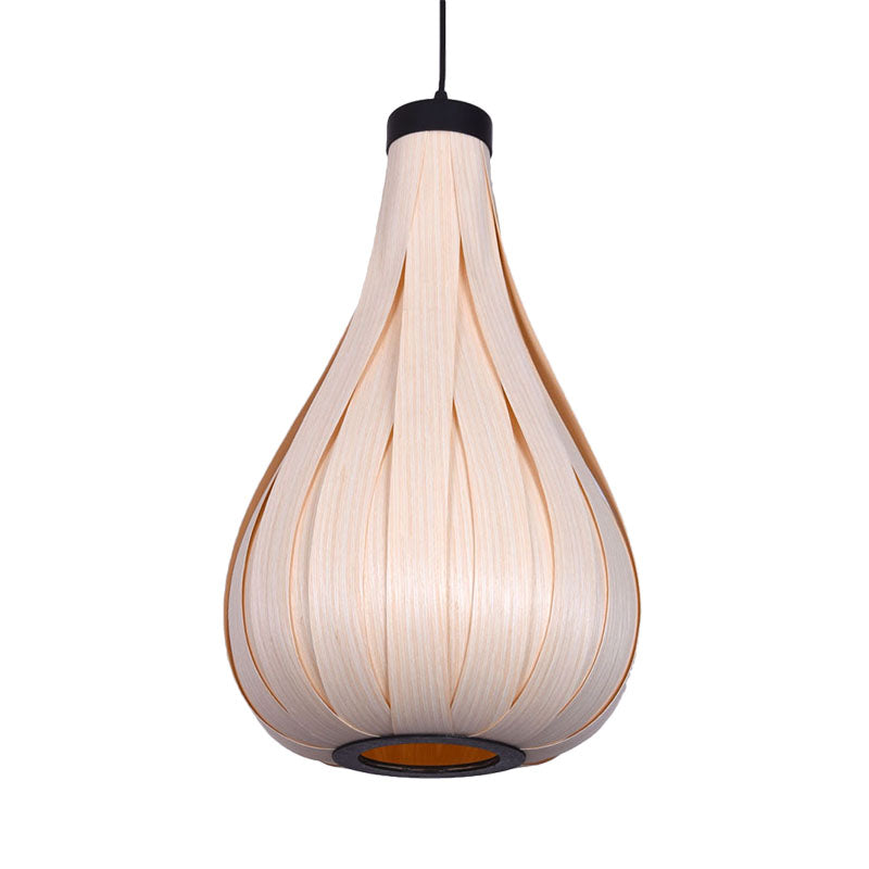 Brown/White Water Drop Pendant Light Asian Style Wooden Single Head Hanging Lamp over Dining Table Clearhalo 'Ceiling Lights' 'Modern Pendants' 'Modern' 'Pendant Lights' 'Pendants' Lighting' 728516