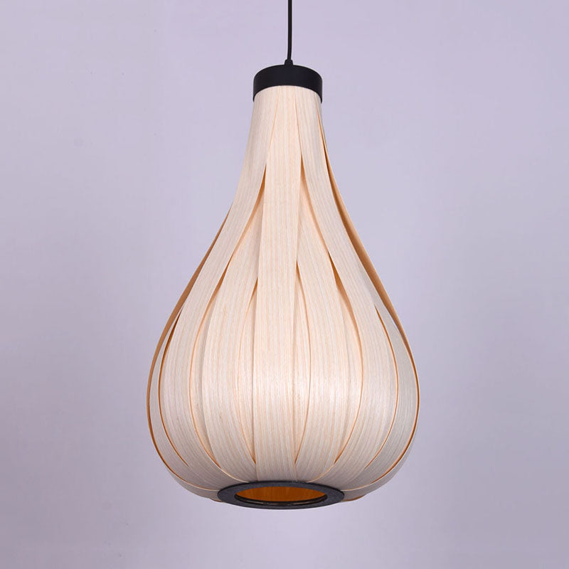 Brown/White Water Drop Pendant Light Asian Style Wooden Single Head Hanging Lamp over Dining Table Clearhalo 'Ceiling Lights' 'Modern Pendants' 'Modern' 'Pendant Lights' 'Pendants' Lighting' 728517