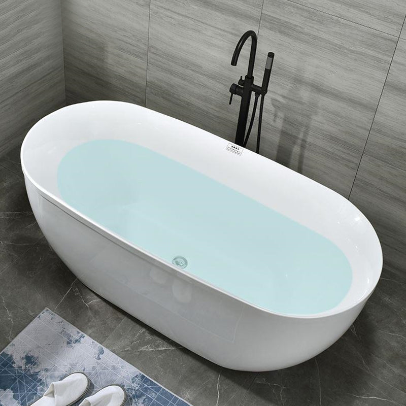 Modern Oval Bathtub Acrylic Freestanding Soaking White Back to Wall Bath Black 63"L x 29.5"W x 24"H Tub with Freestanding Tub Fillers Clearhalo 'Bathroom Remodel & Bathroom Fixtures' 'Bathtubs' 'Home Improvement' 'home_improvement' 'home_improvement_bathtubs' 'Showers & Bathtubs' 7285211