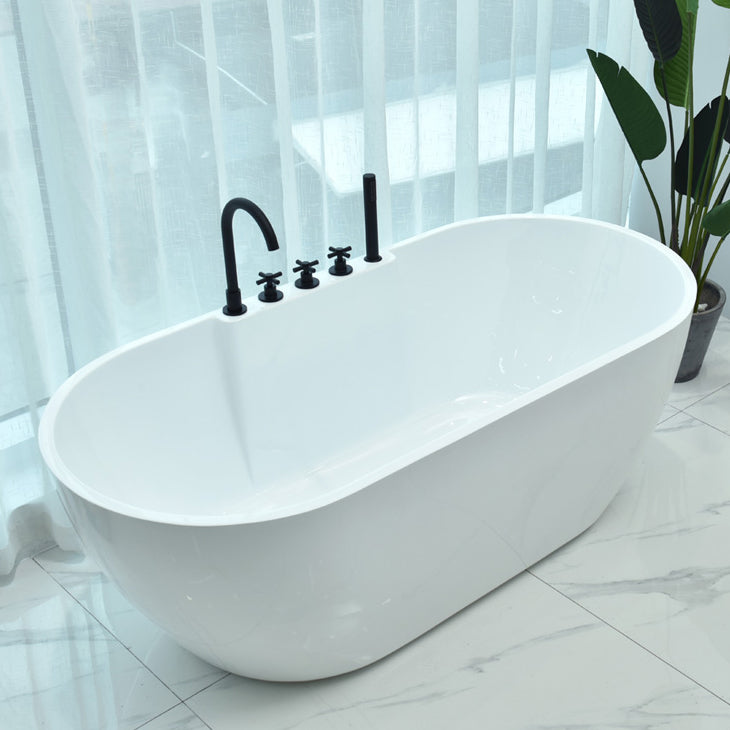 Antique Finish Stand Alone Bathtub Modern Soaking Oval Bath Tub White Tub with Black 5-Piece Set Clearhalo 'Bathroom Remodel & Bathroom Fixtures' 'Bathtubs' 'Home Improvement' 'home_improvement' 'home_improvement_bathtubs' 'Showers & Bathtubs' 7285265