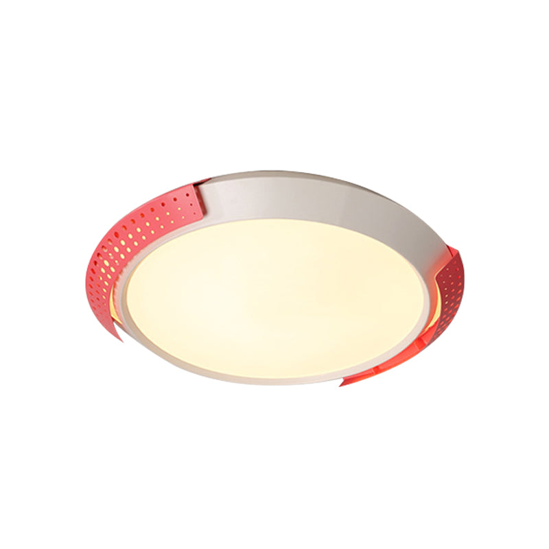 Round Metal Ceiling Fixture Modernist LED Pink/Gold Flush Mount Lighting with Hollow Design, 16"/19.5"/23.5" W Clearhalo 'Ceiling Lights' 'Close To Ceiling Lights' 'Close to ceiling' 'Flush mount' Lighting' 728601