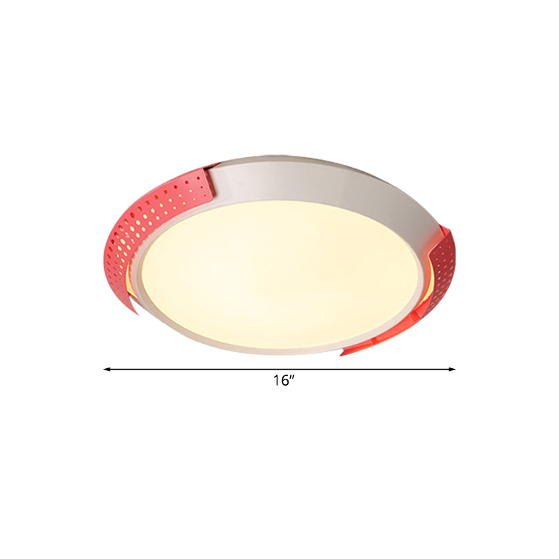 Round Metal Ceiling Fixture Modernist LED Pink/Gold Flush Mount Lighting with Hollow Design, 16"/19.5"/23.5" W Clearhalo 'Ceiling Lights' 'Close To Ceiling Lights' 'Close to ceiling' 'Flush mount' Lighting' 728602