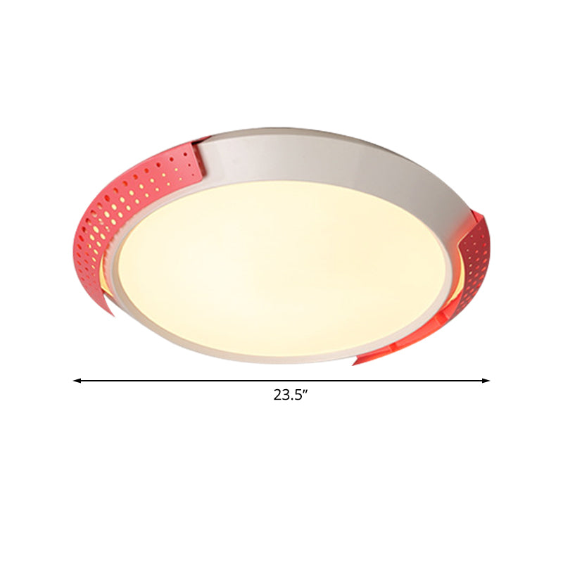 Round Metal Ceiling Fixture Modernist LED Pink/Gold Flush Mount Lighting with Hollow Design, 16"/19.5"/23.5" W Clearhalo 'Ceiling Lights' 'Close To Ceiling Lights' 'Close to ceiling' 'Flush mount' Lighting' 728604