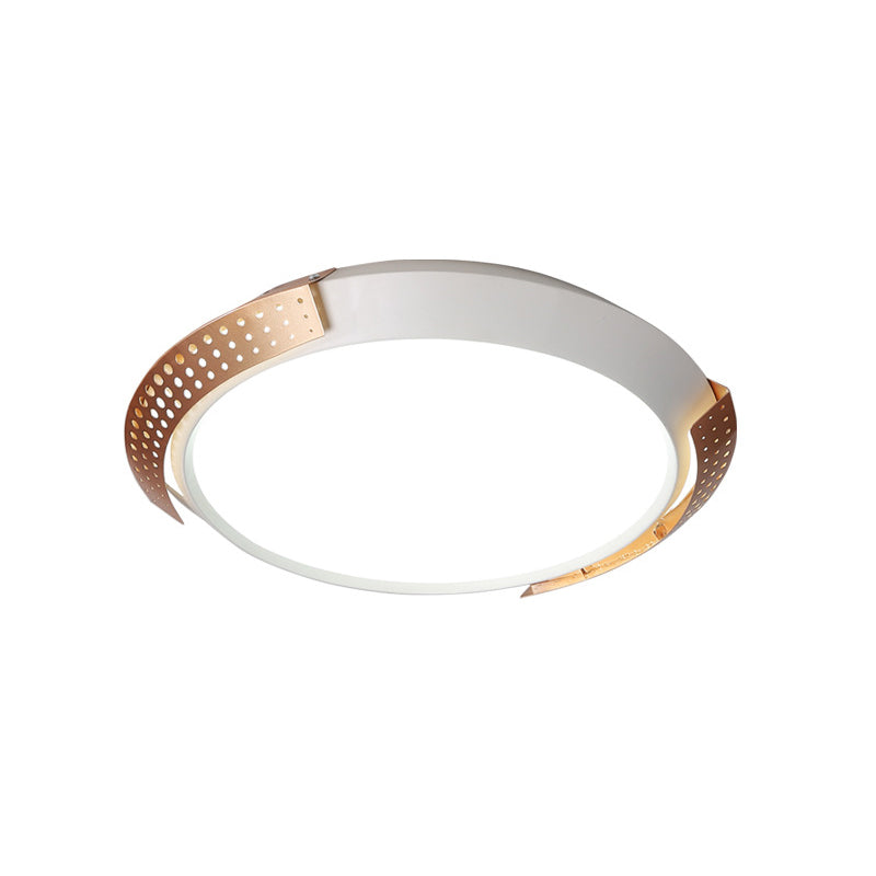 Round Metal Ceiling Fixture Modernist LED Pink/Gold Flush Mount Lighting with Hollow Design, 16"/19.5"/23.5" W Clearhalo 'Ceiling Lights' 'Close To Ceiling Lights' 'Close to ceiling' 'Flush mount' Lighting' 728608